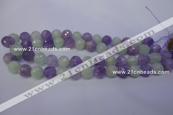 CNA665 15 inches 14mm faceted round lavender amethyst & prehnite beads