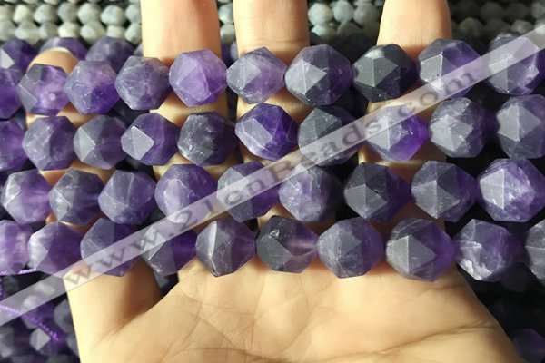 CNA769 15.5 inches 12mm faceted nuggets matte amethyst beads