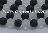 CNC110 15.5 inches 4mm round matte white crystal & black agate beads