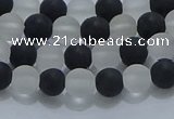 CNC111 15.5 inches 6mm round matte white crystal & black agate beads