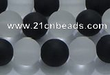 CNC113 15.5 inches 10mm round matte white crystal & black agate beads