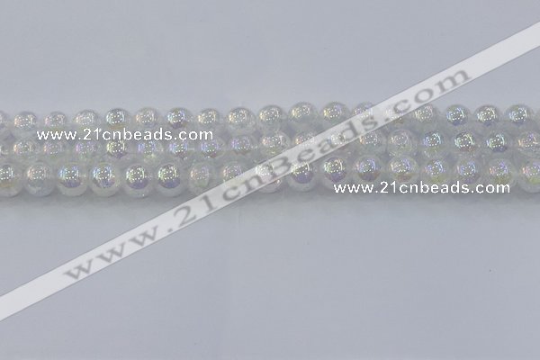 CNC562 15.5 inches 8mm round plated crackle white crystal beads