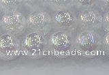 CNC563 15.5 inches 10mm round plated crackle white crystal beads