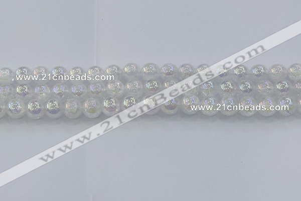 CNC563 15.5 inches 10mm round plated crackle white crystal beads