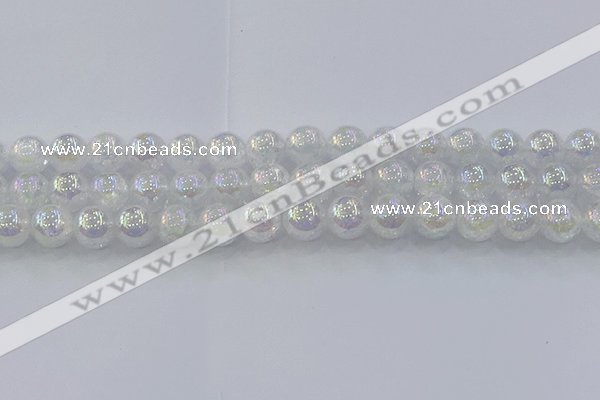 CNC564 15.5 inches 12mm round plated crackle white crystal beads