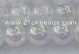 CNC565 15.5 inches 14mm round plated crackle white crystal beads