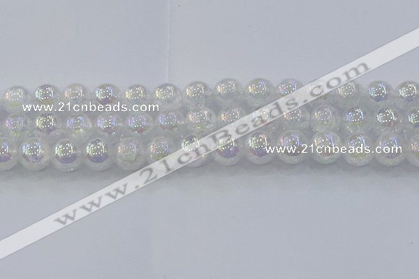 CNC565 15.5 inches 14mm round plated crackle white crystal beads