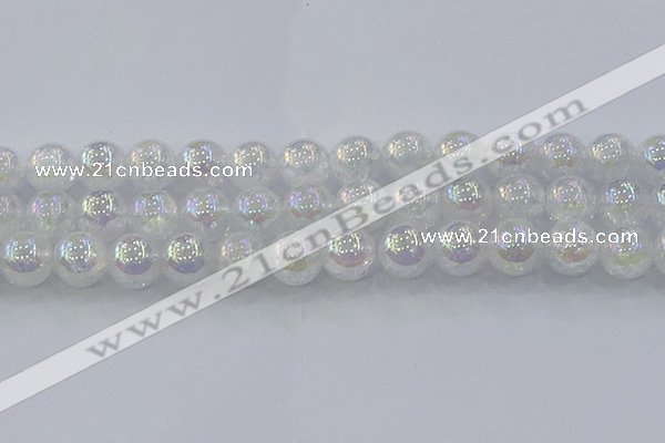 CNC566 15.5 inches 16mm round plated crackle white crystal beads