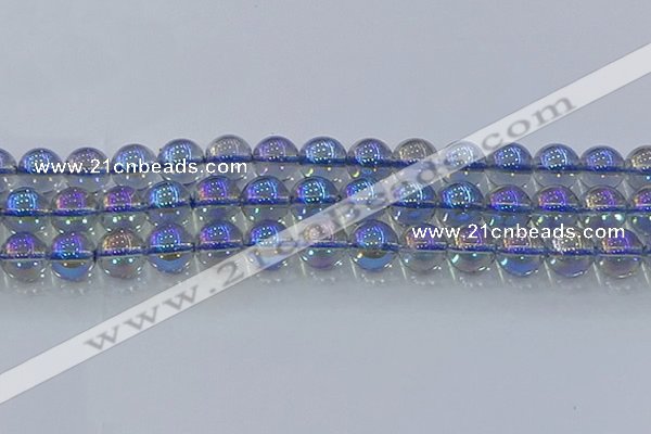 CNC592 15.5 inches 14mm round plated natural white crystal beads