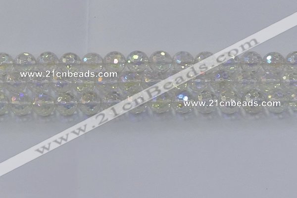 CNC605 15.5 inches 14mm faceted round plated natural white crystal beads