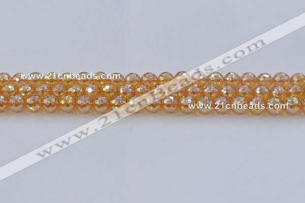 CNC615 15.5 inches 8mm faceted round plated natural white crystal beads