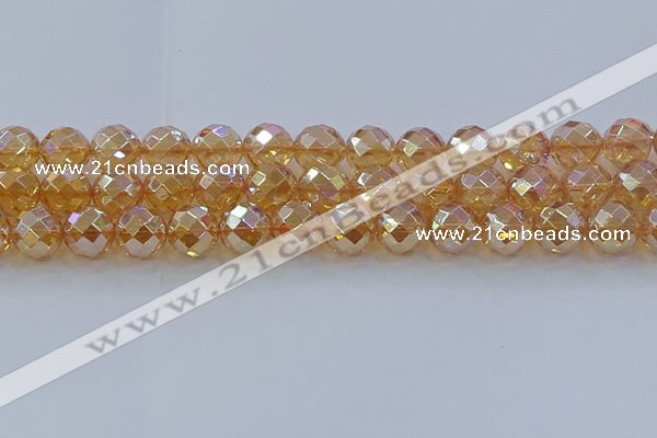 CNC624 15.5 inches 14mm faceted round plated natural white crystal beads