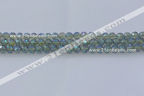 CNC627 15.5 inches 6mm faceted round plated natural white crystal beads