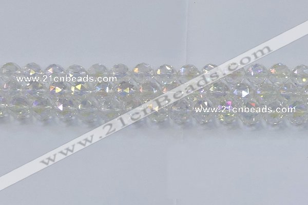 CNC648 15.5 inches 12mm faceted round plated natural white crystal beads