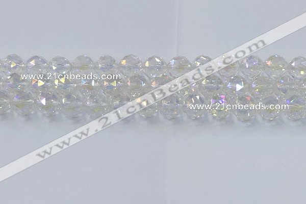 CNC649 15.5 inches 14mm faceted round plated natural white crystal beads