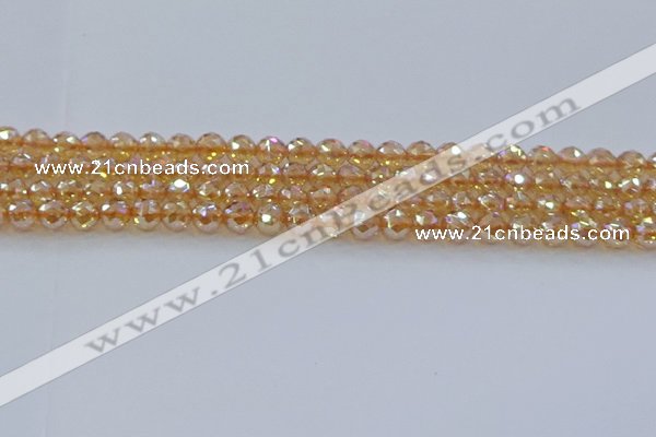 CNC651 15.5 inches 6mm faceted round plated natural white crystal beads