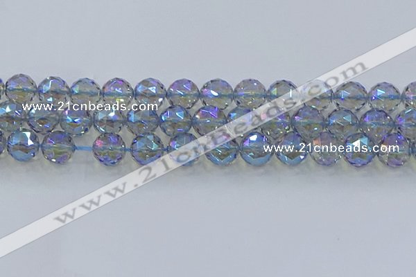 CNC661 15.5 inches 14mm faceted round plated natural white crystal beads