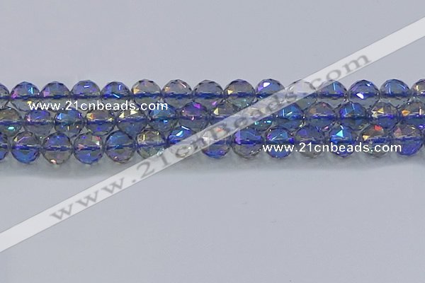 CNC667 15.5 inches 14mm faceted round plated natural white crystal beads