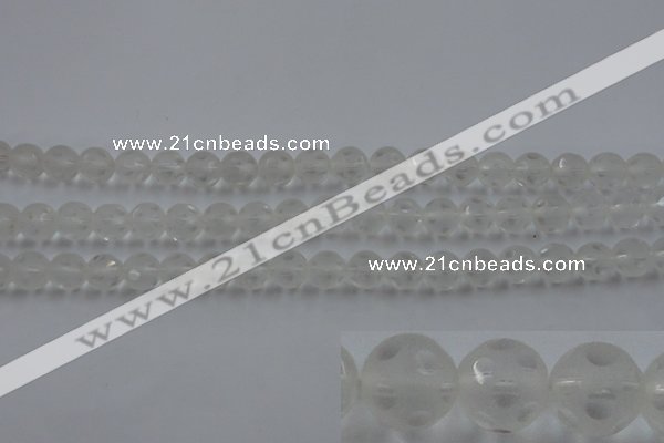 CNC82 15.5 inches 8mm carved round matte white crystal beads