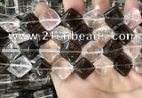 CNC825 15.5 inches 14*14mm diamond white crystal & smoky quartz beads