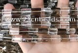 CNC829 8*12mm faceted rectangle white crystal & smoky quartz beads