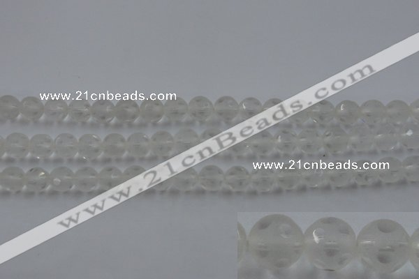 CNC83 15.5 inches 10mm carved round matte white crystal beads