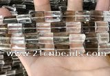 CNC830 10*14mm faceted rectangle white crystal & smoky quartz beads
