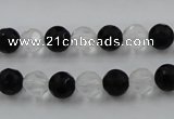 CNC86 15.5 inches 8mm carved round matte white crystal & black agate beads