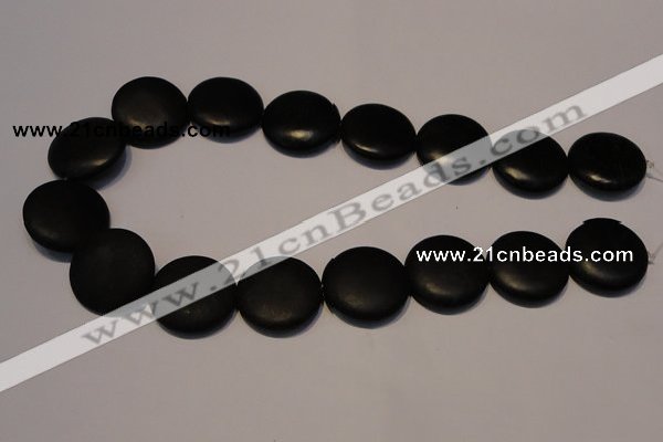 CNE20 15.5 inches 25mm flat round black stone needle beads wholesale