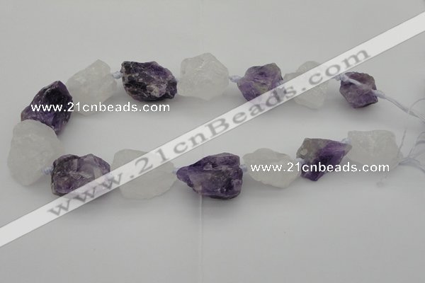 CNG1008 15*25mm - 25*30mm nuggets white crystal & amethyst beads