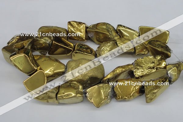 CNG1322 15.5 inches 15*30mm – 25*35mm nuggets plated quartz beads