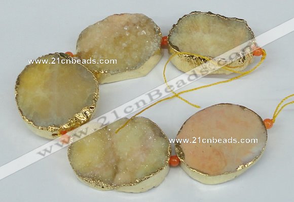 CNG1498 8 inches 30*35mm - 35*45mm freeform agate beads with brass setting