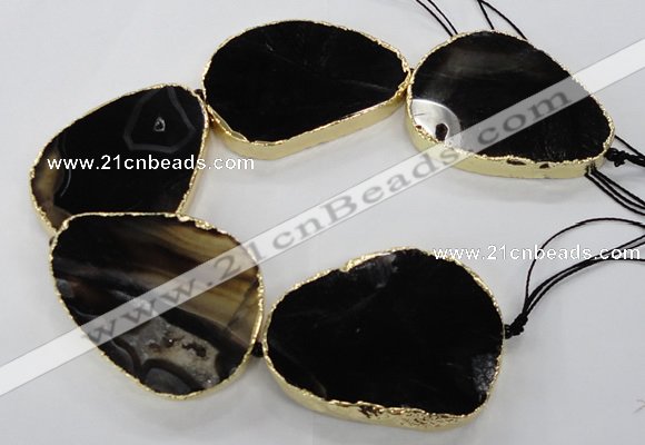 CNG1625 8 inches 40*50mm - 50*60mm freeform agate beads with brass setting