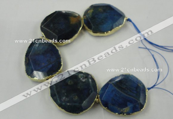 CNG1638 8 inches 40*45mm - 45*50mm freeform agate beads with brass setting