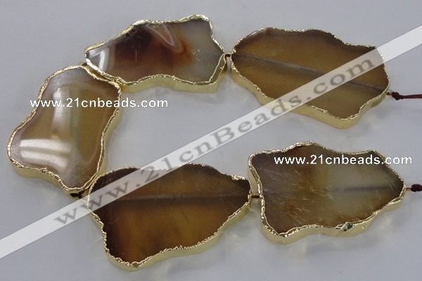 CNG1650 8 inches 35*50mm - 45*65mm freeform agate beads with brass setting