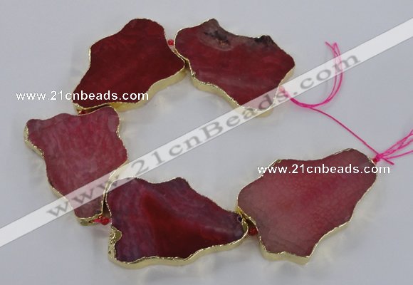 CNG1651 8 inches 35*50mm - 45*65mm freeform agate beads with brass setting