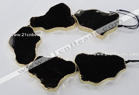 CNG1653 8 inches 35*50mm - 45*65mm freeform agate beads with brass setting