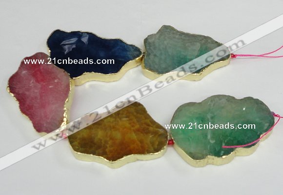 CNG1690 8 inches 35*50mm - 45*65mm freeform agate beads with brass setting