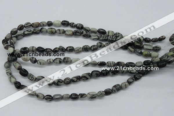 CNG211 15.5 inches 6*8mm nuggets black water jasper beads