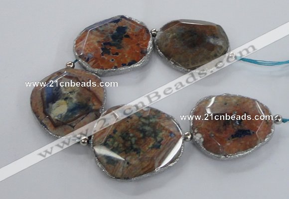 CNG2178 8 inches 40*45mm - 45*50mm freeform agate beads with brass setting