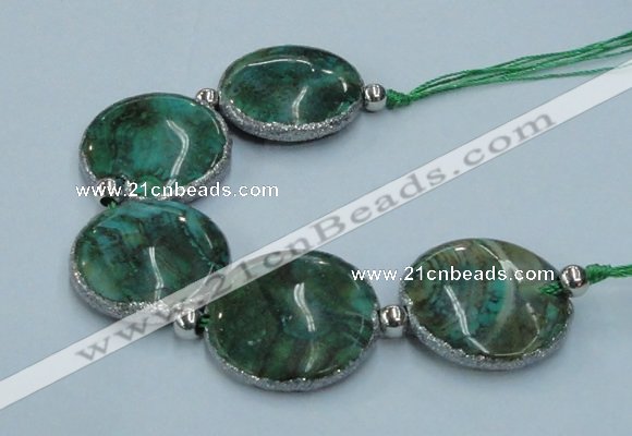 CNG2190 7.5 inches 30mm flat round agate beads with brass setting