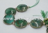 CNG2192 7.5 inches 30mm flat round agate beads with brass setting