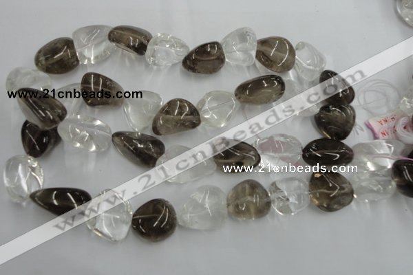 CNG238 15.5 inches 15*22mm nuggets smoky quartz & crystal beads