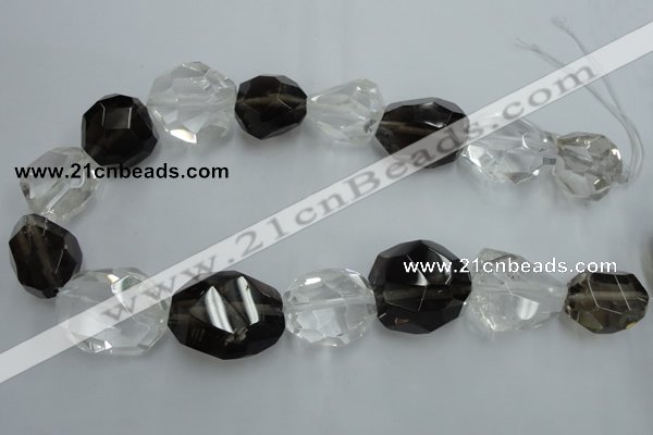 CNG239 18*25mm - 25*30mm faceted nuggets smoky quartz & crystal beads