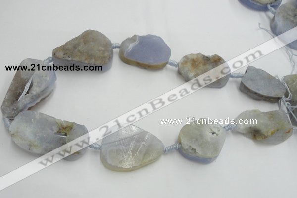 CNG243 18*28mm - 28*45mm faceted nuggets blue chalcedony beads