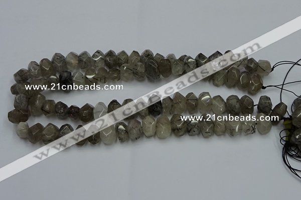 CNG2717 10*14mm - 13*18mm faceted nuggets black rutilated quartz beads