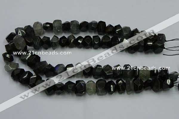 CNG2718 10*14mm - 13*18mm faceted nuggets black rabbit hair beads