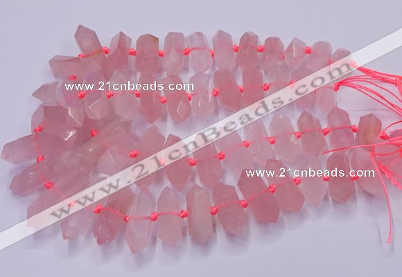 CNG3201 10*25mm - 12*45mm faceted nuggets rose quartz beads