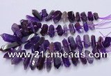 CNG3202 15.5 inches 10*25mm - 12*45mm faceted nuggets amethyst beads