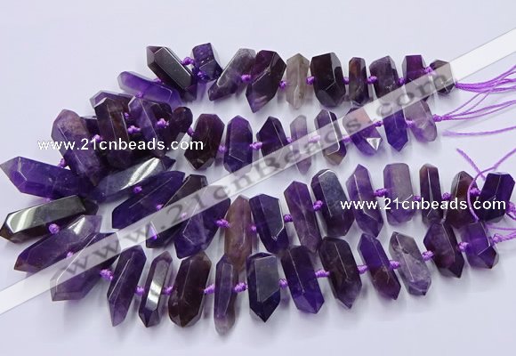 CNG3202 15.5 inches 10*25mm - 12*45mm faceted nuggets amethyst beads